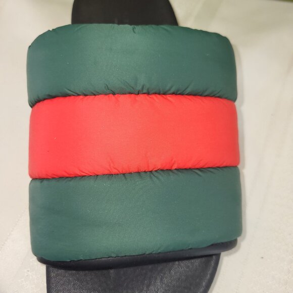 GUCCI PUFFER NYLON WEB SLIDES SANDALS - GREEN/RED -WOMEN’S SZ 38 US 8 - Picture 8 of 10